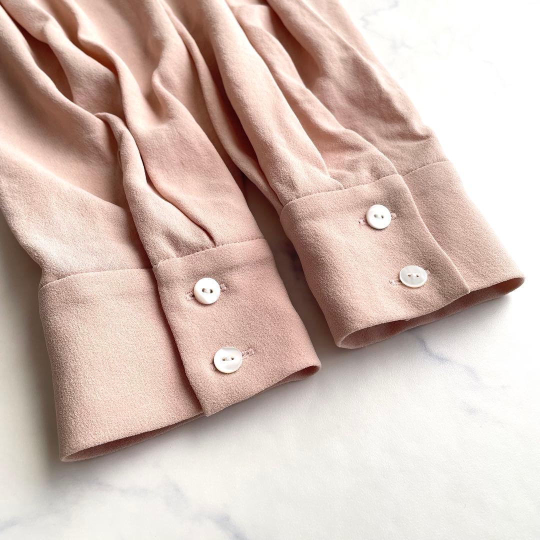 美品　ソージュ ジョーゼットリボンブラウス ボウタイ とろみ ピンク