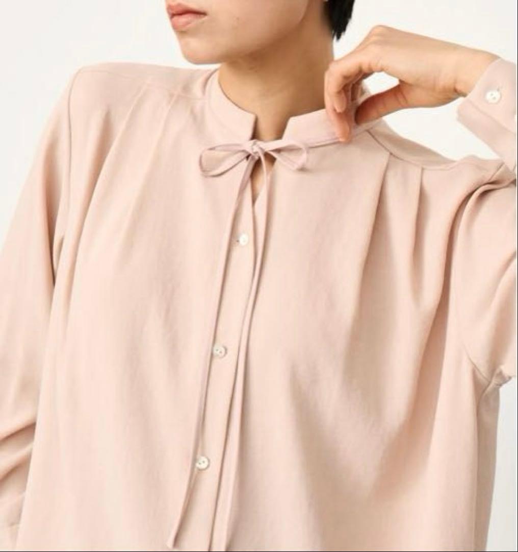 美品　ソージュ ジョーゼットリボンブラウス ボウタイ とろみ ピンク