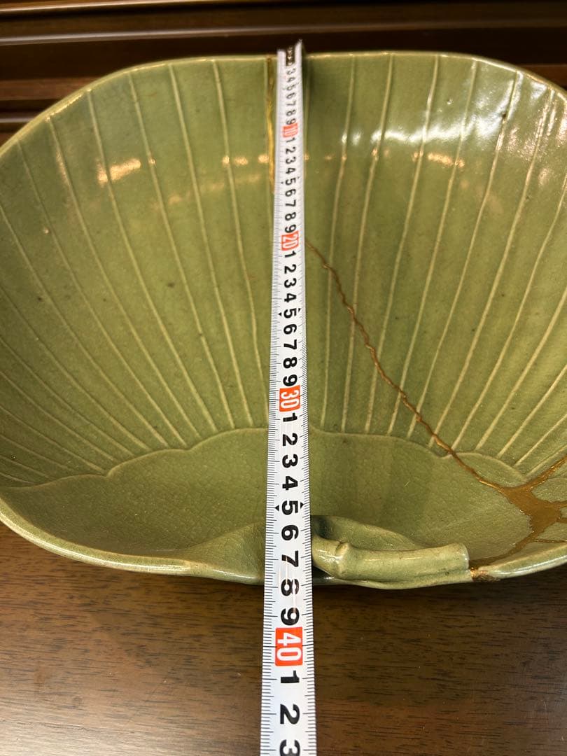 1652年古九谷　団扇型平鉢　金継ぎ