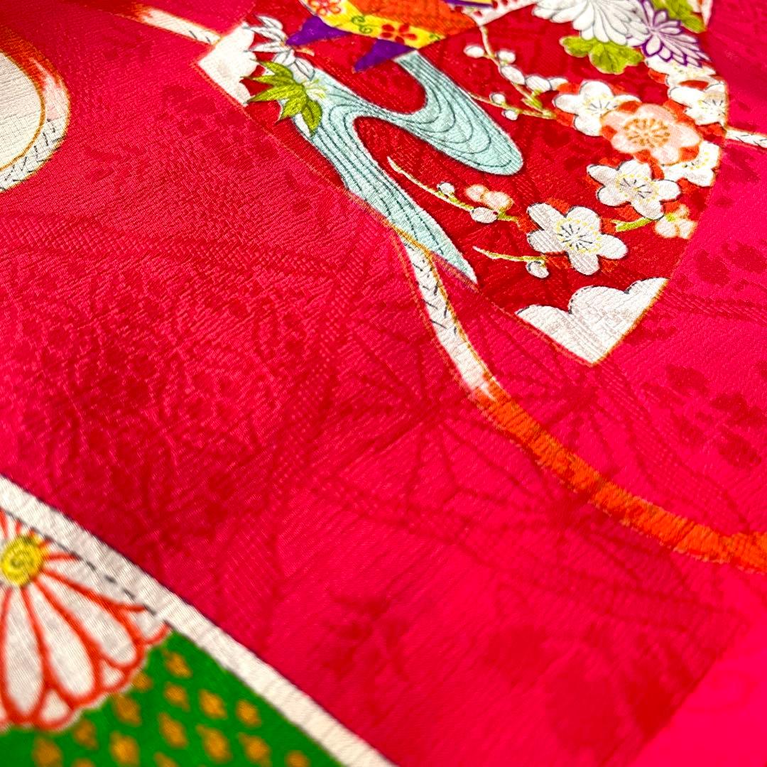 正絹 アンティーク着物 レトロ着物 ☆羽子板 地紙 七五三 【しつけ糸付】