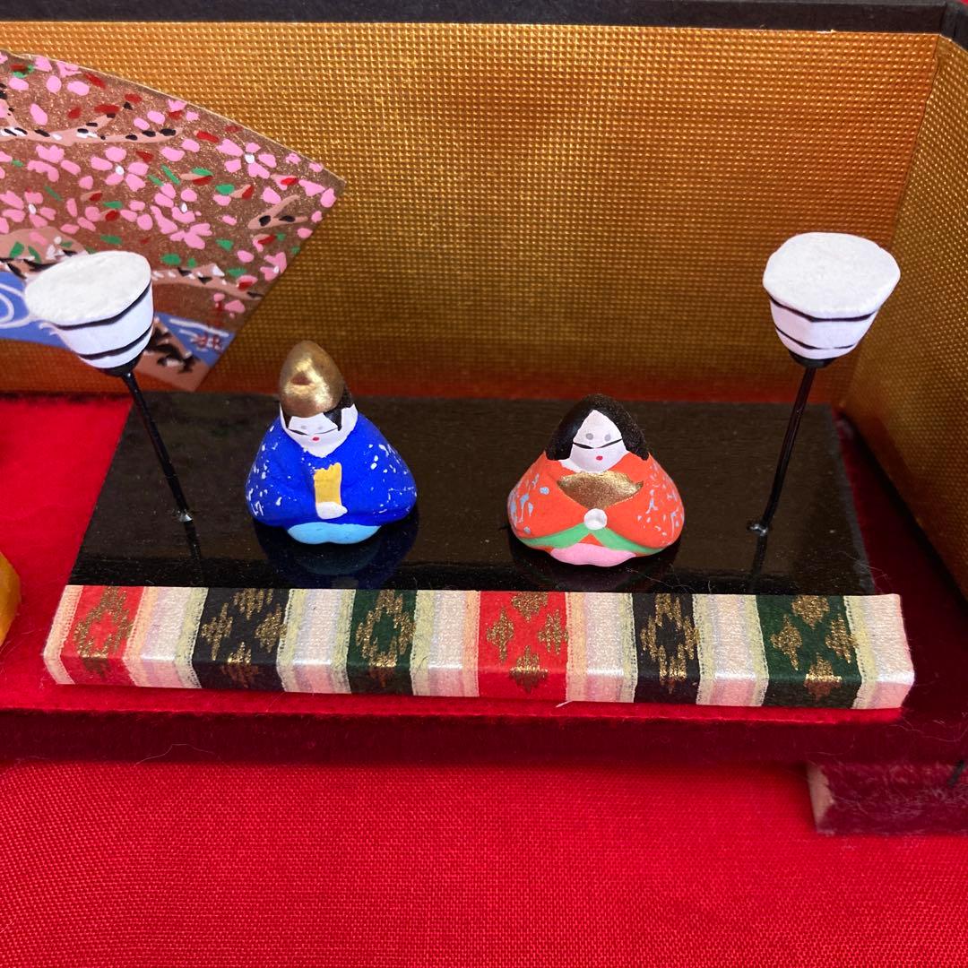 ひな祭り　希少　豆雛　紬の敷物　花入