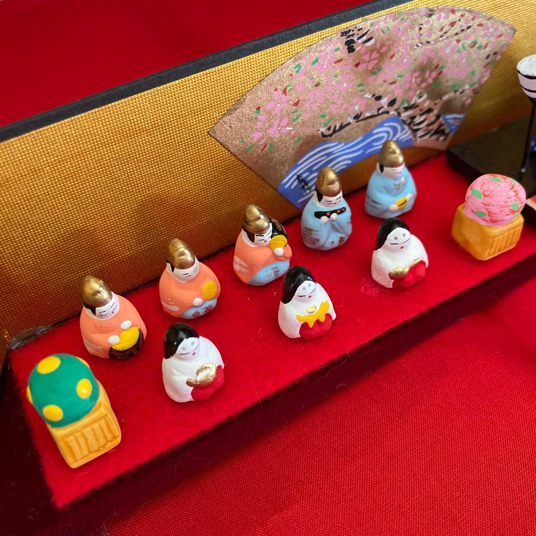 ひな祭り　希少　豆雛　紬の敷物　花入