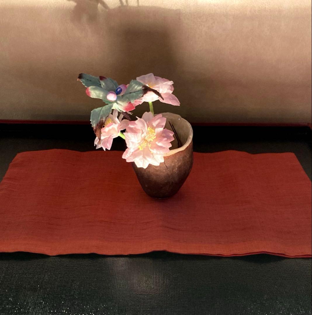 ひな祭り　希少　豆雛　紬の敷物　花入