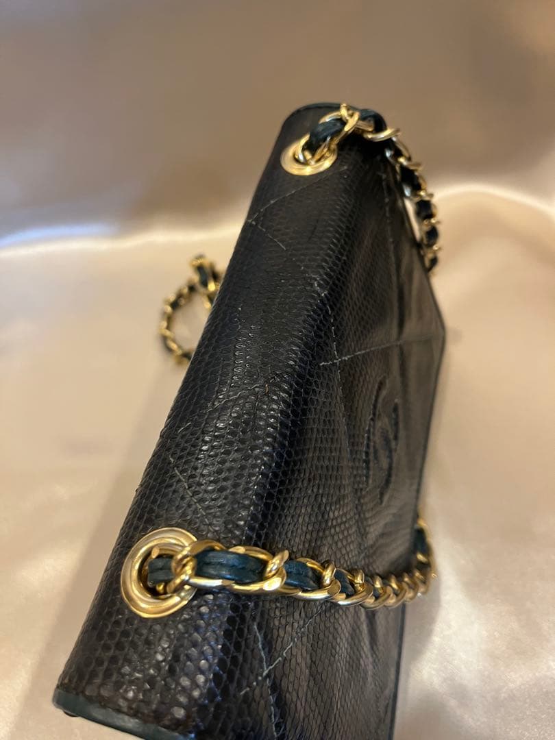 CHANEL リザード チェーンバッグ ヴィンテージ 正規品　ブラック　グリーン
