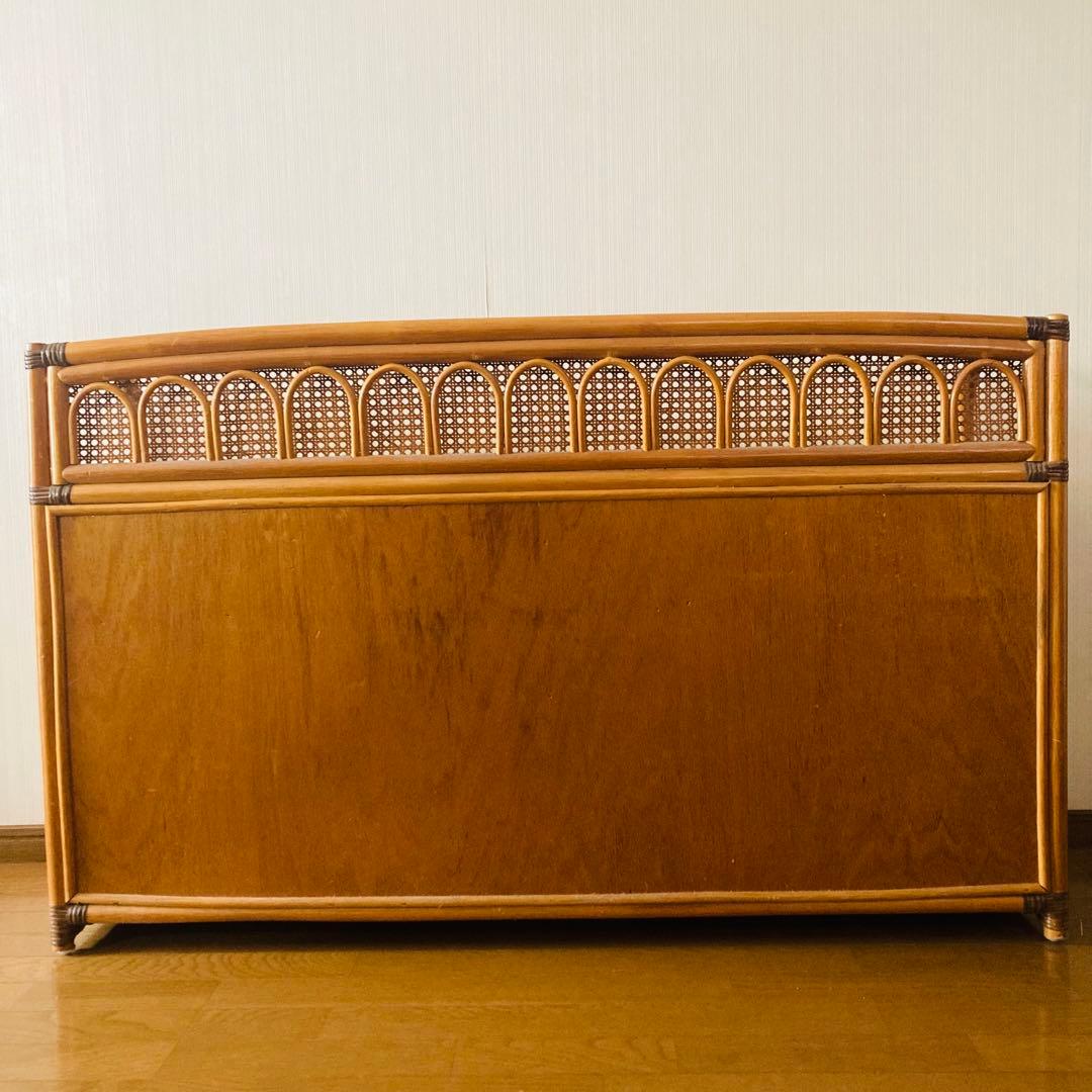 ヴィンテージ ラタン 籐 ワイド ローチェスト 棚 10杯 テレビ台 昭和レトロ