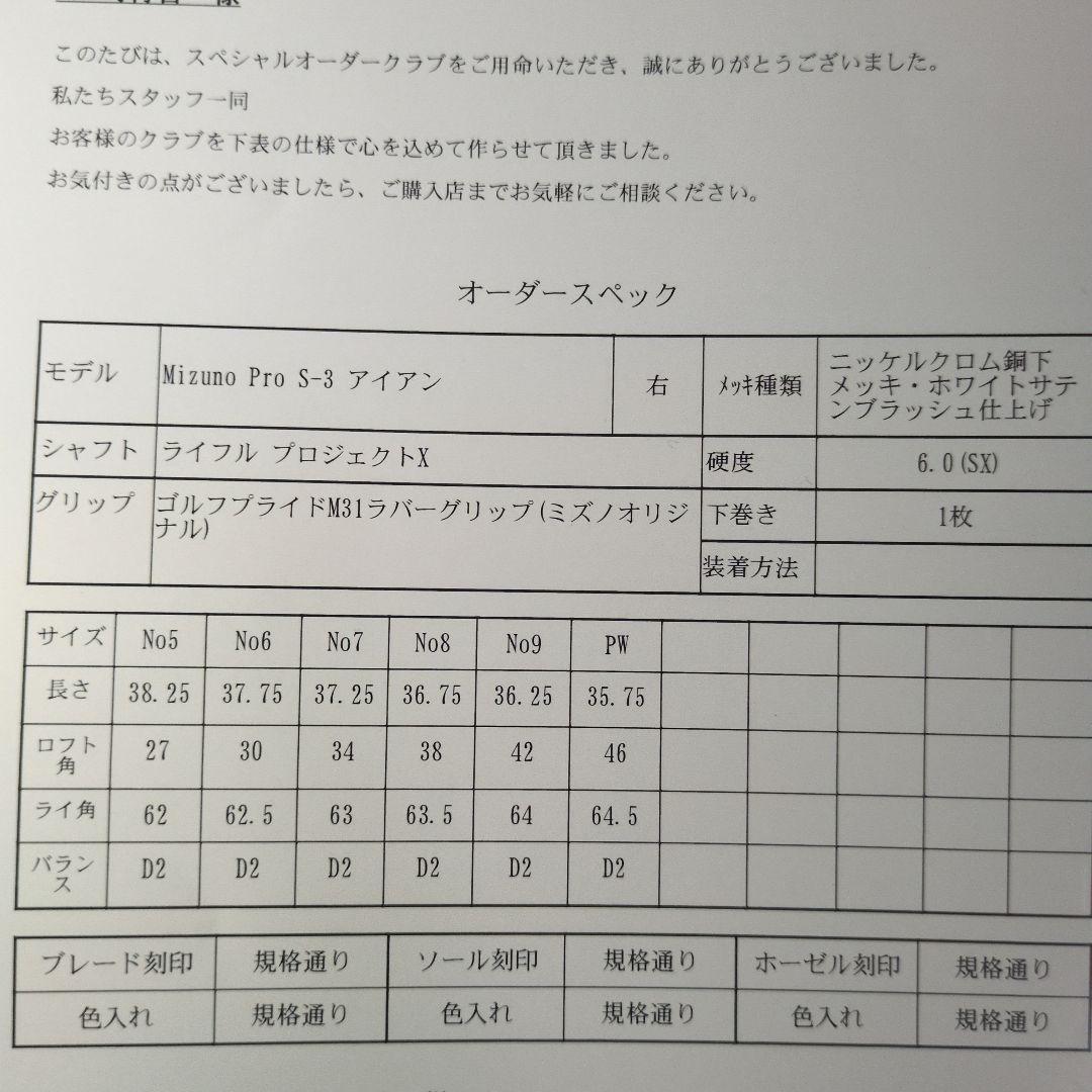 Mizuno Pro S-3 プロジェクトX 6.0 6本 1°アップライト