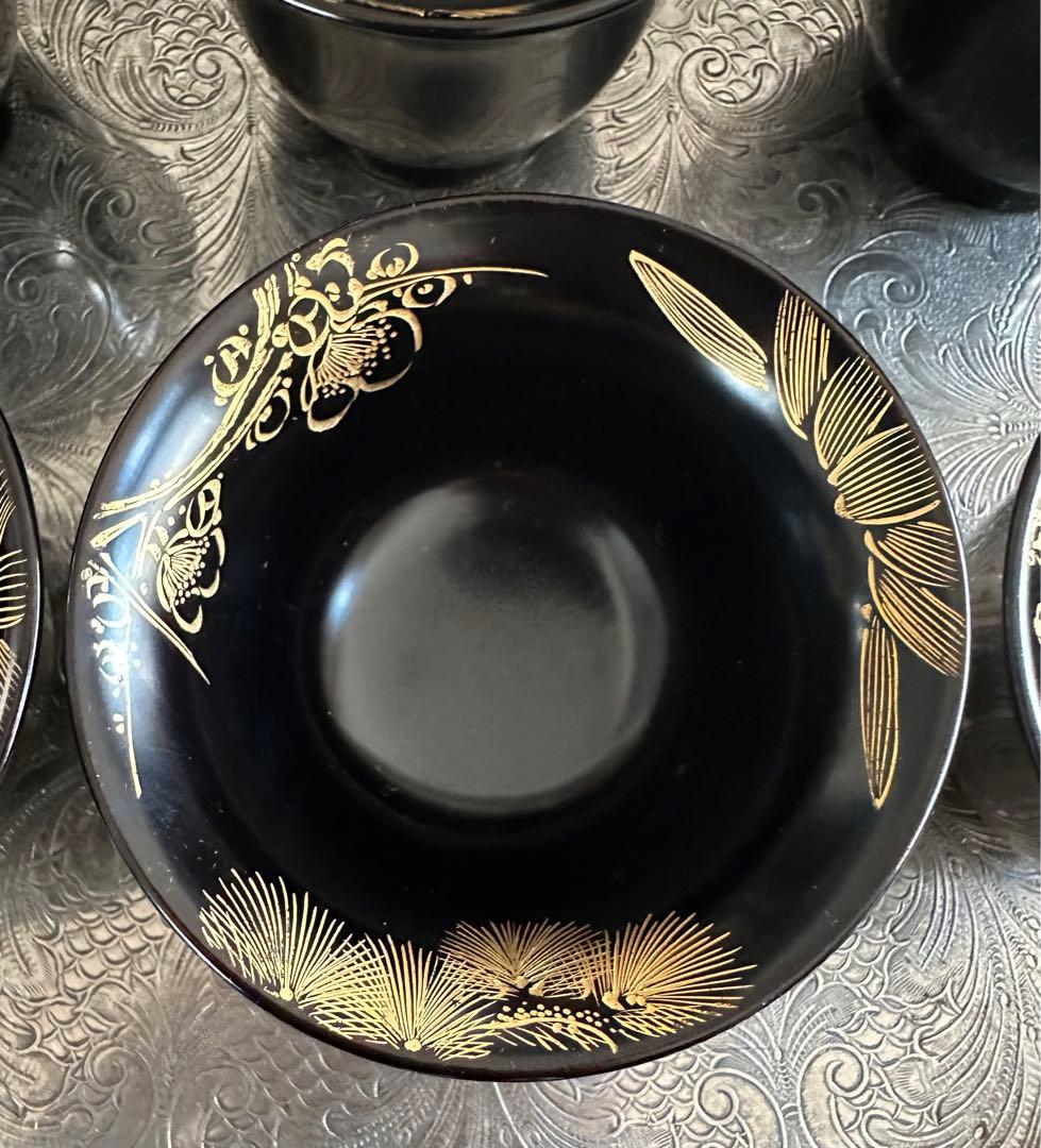 松竹梅手描き　漆器椀6客　大正時代