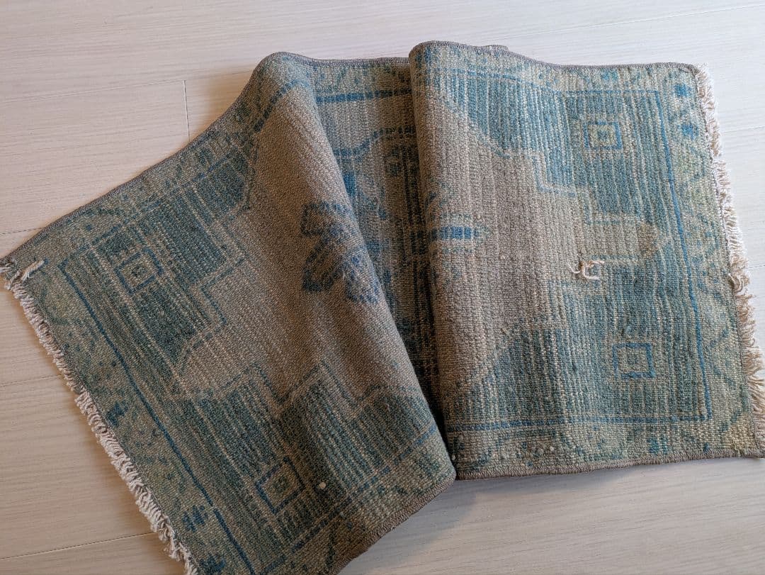 43×107 ヴィンテージトルコブルーメダリオン　トルコラグ　ミニサイズ