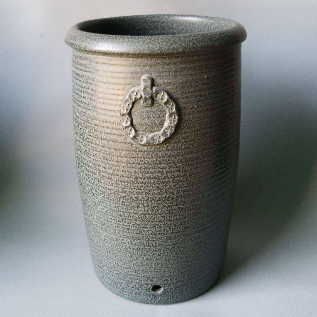 信楽焼傘立て  青胴丸耳付き 高さ４４cm