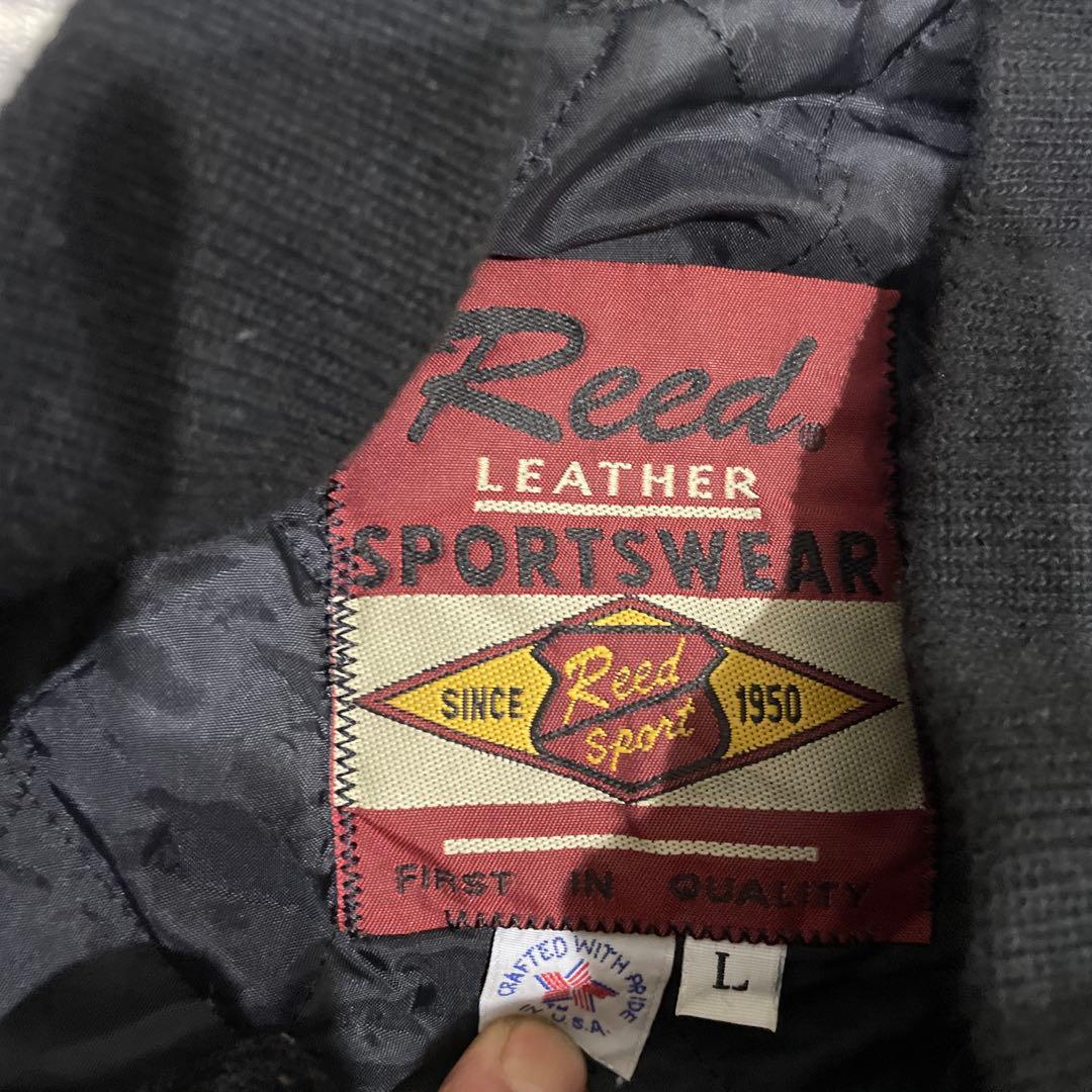80s REED USA製 レザースリーブ スタジャン ビンテージ L