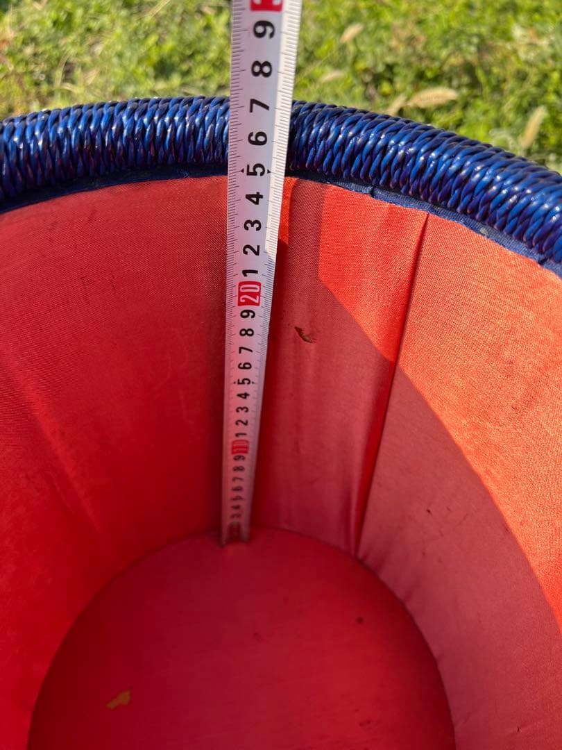 【O-148】籐 ラタン バスケット 蓋付き カゴ 収納 昭和レトロ