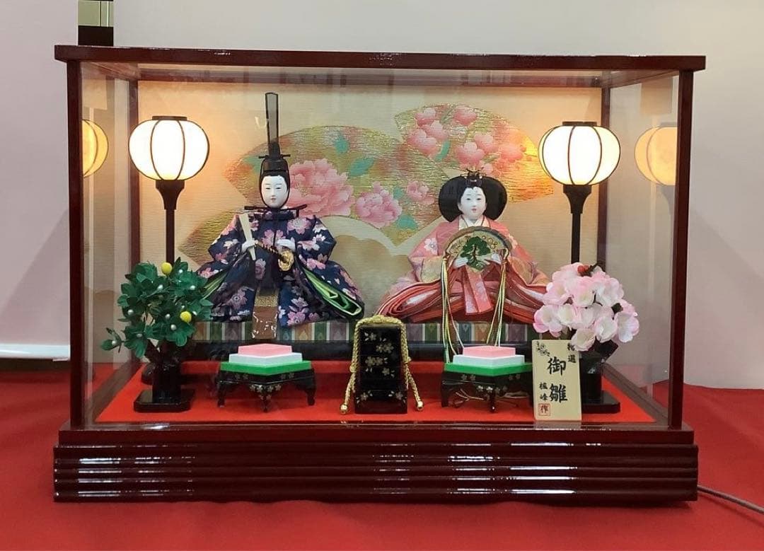 雛人形　ケース親王飾り　楓峰作　紅塗木製ケース