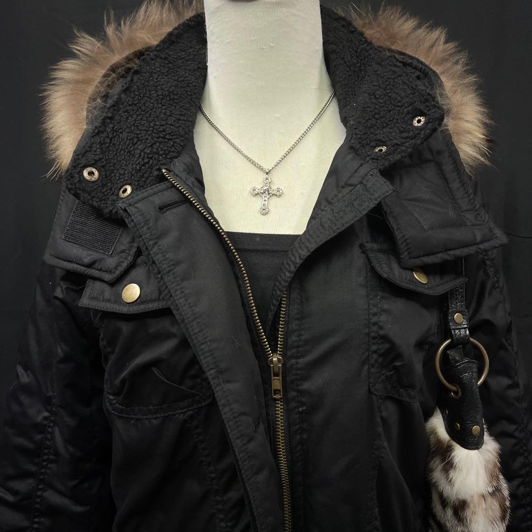 平成ギャル　y2k グランジ　ファー付き　モッズコート　ブラック　ギミック