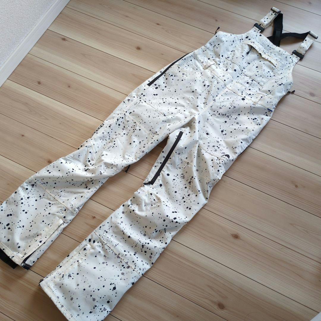 美品　Burton スノーボードウェア ホワイト スプラッター　ビブパンツ