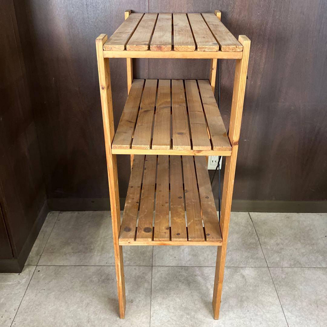 A-5 北欧レトロ 天然木 3段木製ラック ウッドシェルフ 飾り棚/多目的ラック