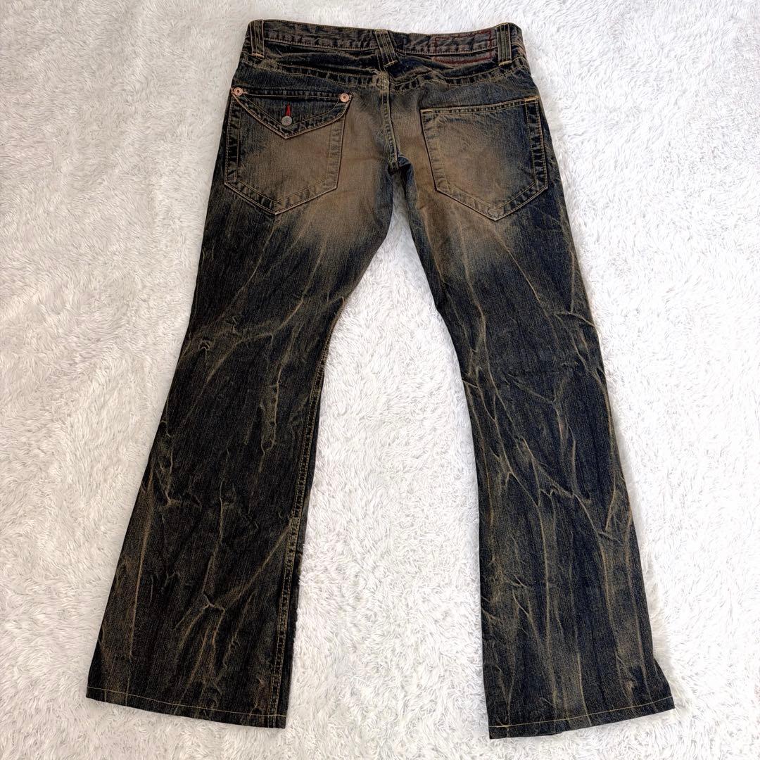 BLUE WAY ブルーウェイ 鬼ヒゲ フレア デニム パンツ ジーンズ Y2K