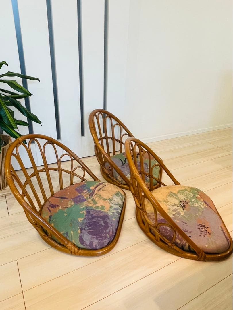 【3点セット】籐　座椅子　昭和　レトロ　和　アンティーク　ラタン