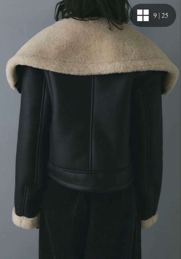 andrea&co. フェイクレザーボアブルゾン　ブラック　AUBREY