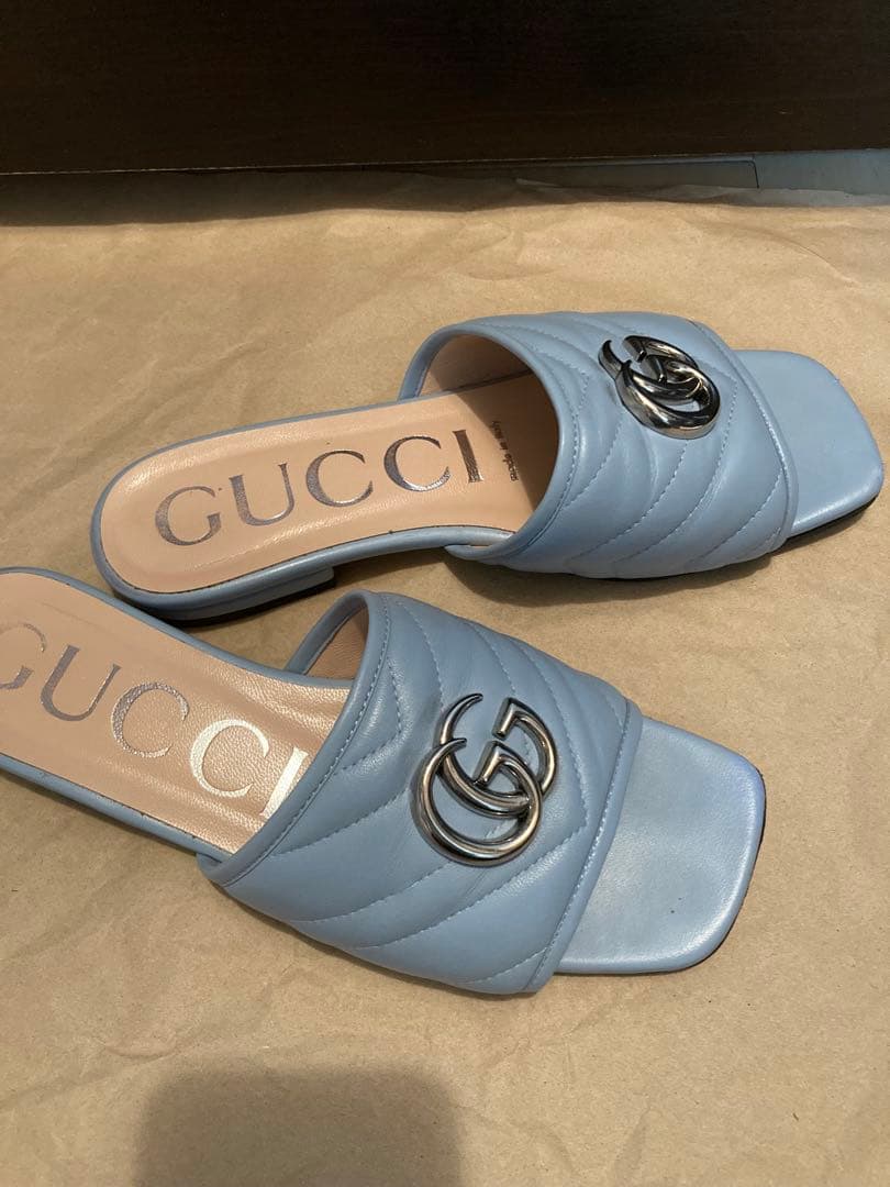 GUCCI ブルーGGロゴ スライドサンダル　グッチ　裏張り済み