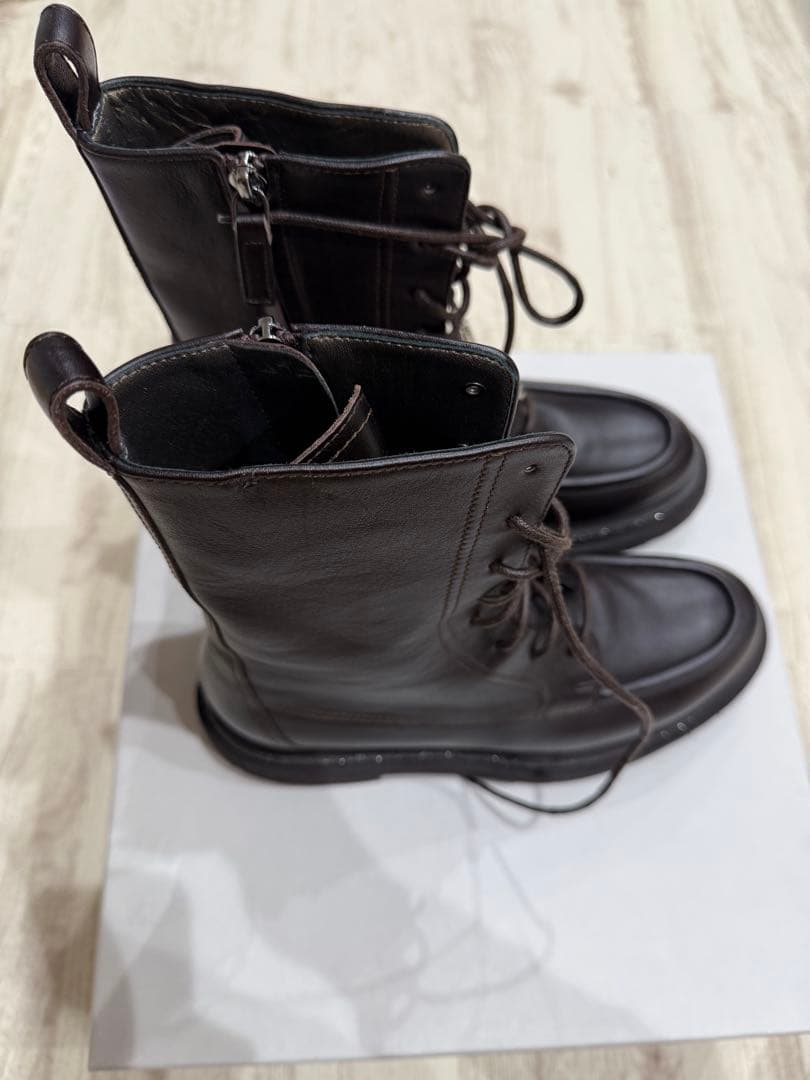 即決価格ブルネロクチネリ　ダークブラウン レザー レースアップブーツ　39