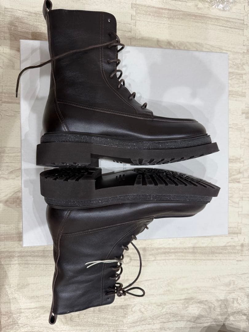 即決価格ブルネロクチネリ　ダークブラウン レザー レースアップブーツ　39