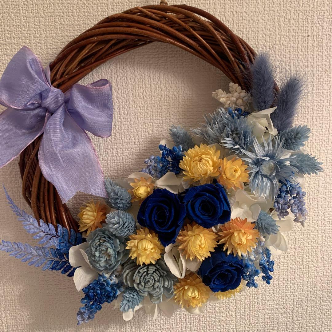 プリザーブドフラワーリース✳︎ブルー＆イエローのデュエット