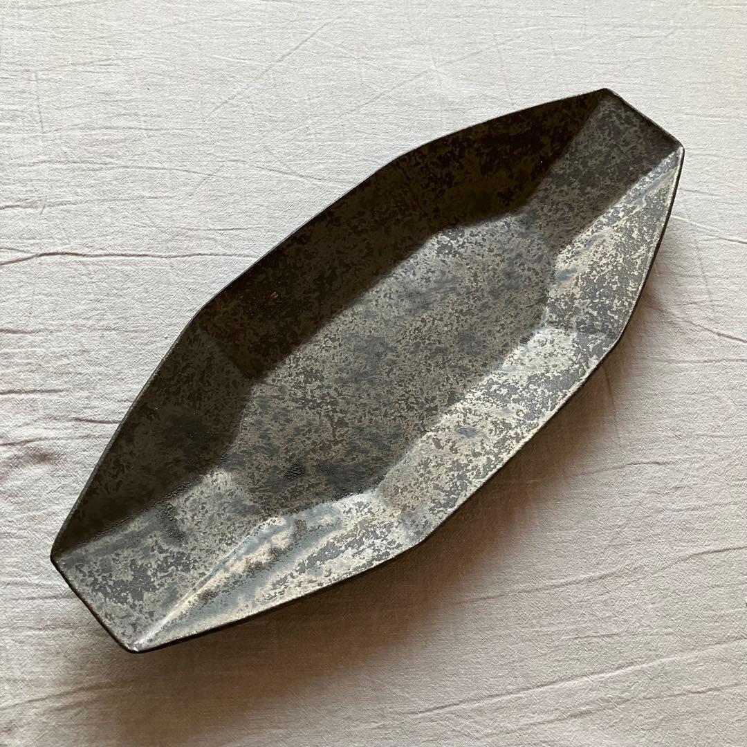 【新品未使用】安福由美子　黒錆　八角皿　大　2枚セット