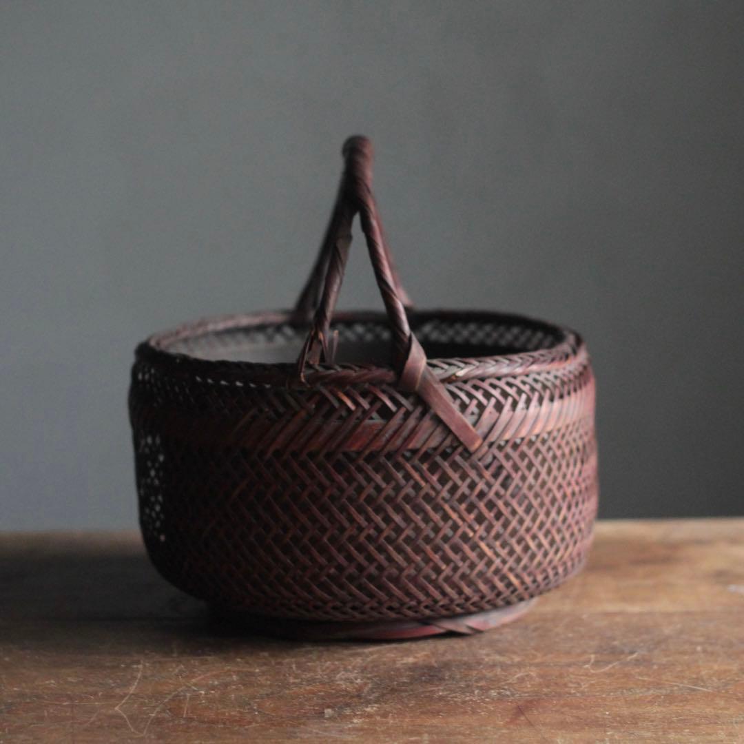 気品ある 竹編み 炭籠 古道具 アンティーク 花器 オブジェ