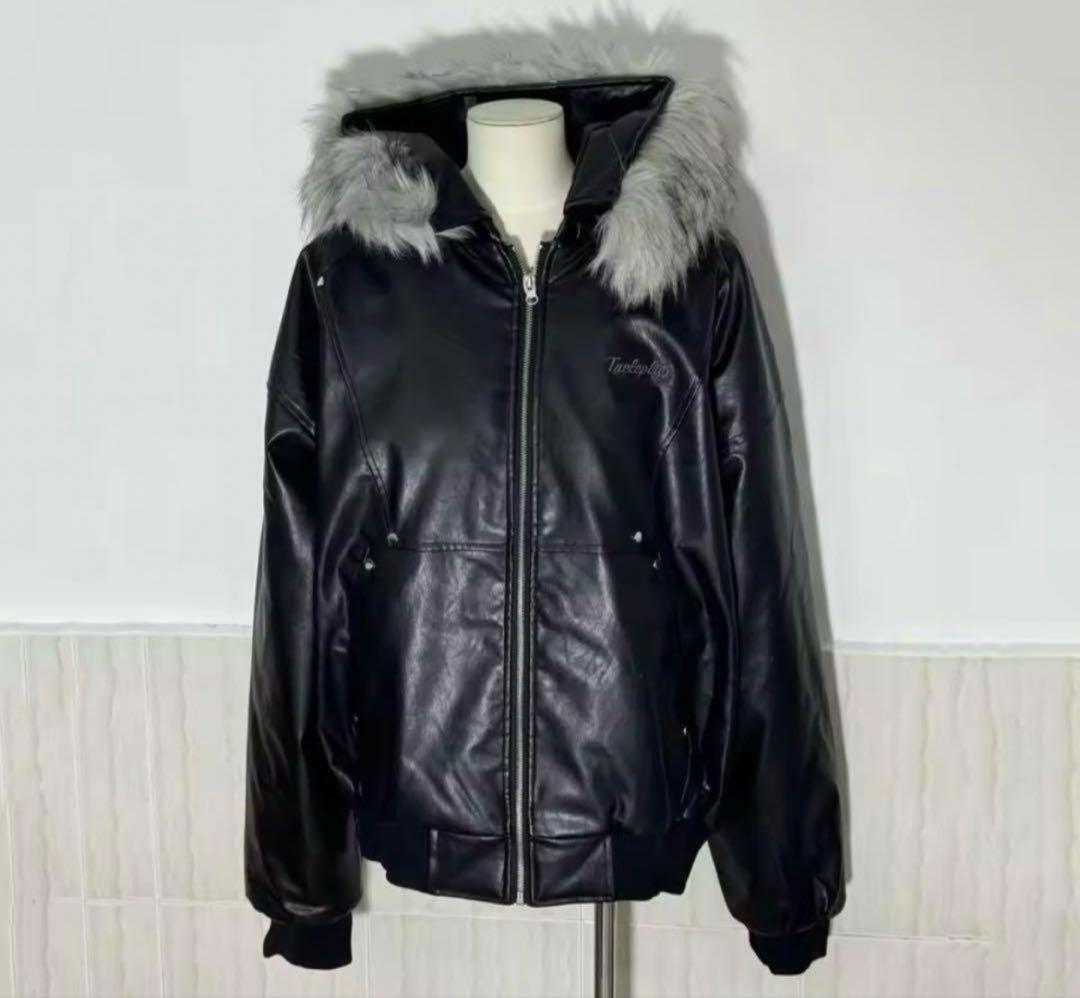 Y2K fur leather down Parker ファー着脱可能