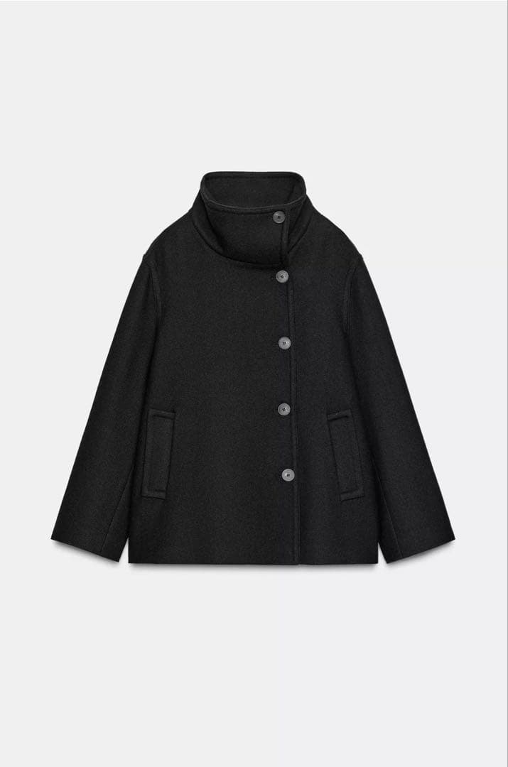 ZARA ブラック ウール混紡 ピーコート M