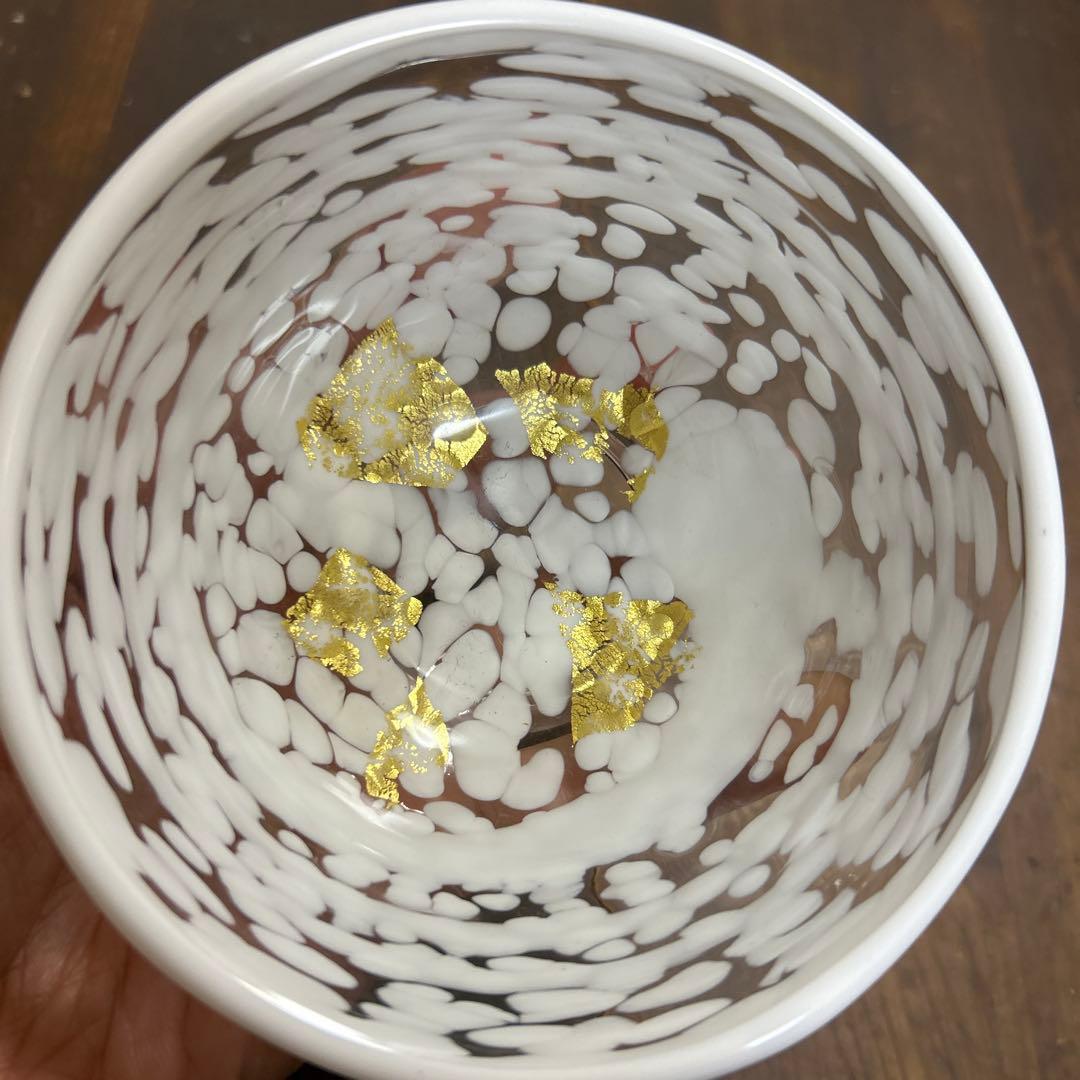ガラス作家　石井康治　カップ＆ソーサー　金彩　工芸品　成川美術館展示品　手吹
