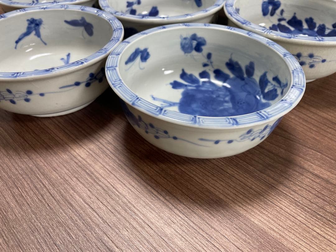 【現状品】古伊万里 染付 花蝶柄 菓子鉢10個セット アンティーク レトロ 陶器