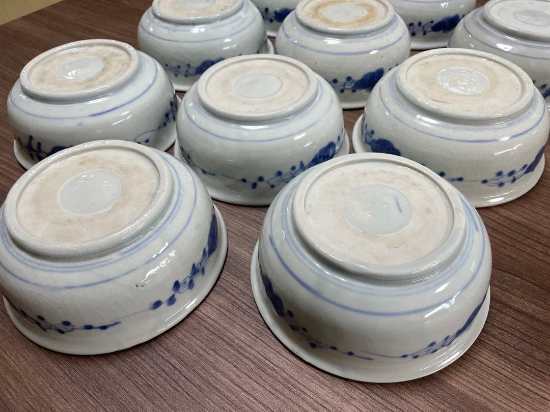 【現状品】古伊万里 染付 花蝶柄 菓子鉢10個セット アンティーク レトロ 陶器