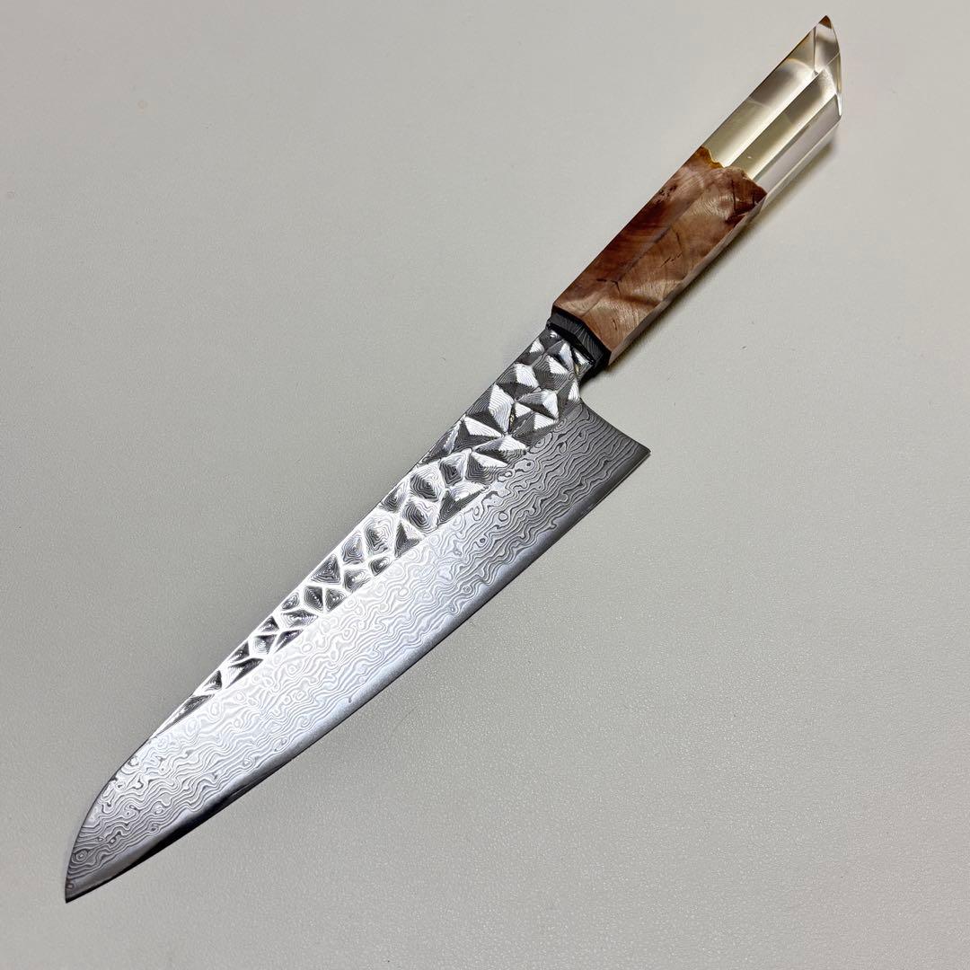 ダマスカスシェフナイフ AUS10 ダマスカス牛刀　203mm✿