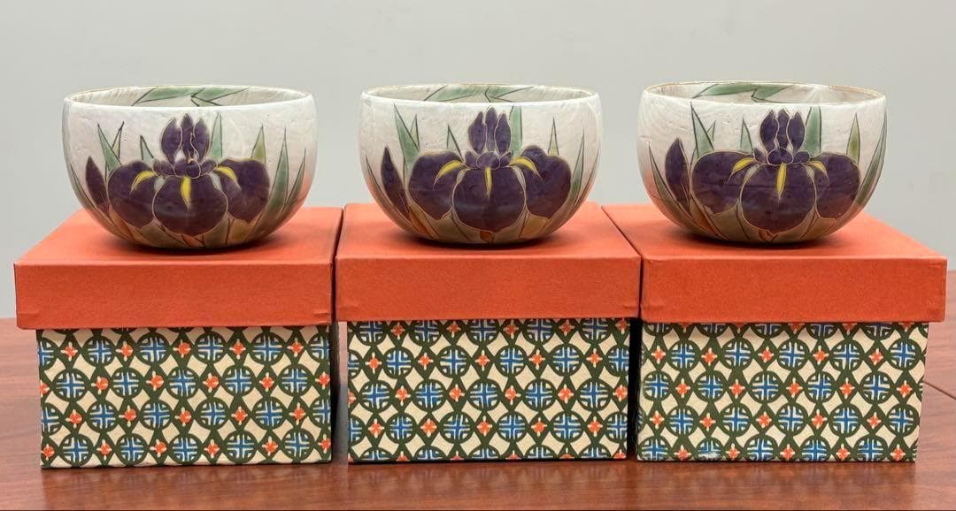 京焼清水焼 とうあん窯 土渕陶あん あやめ 色絵付け椀 料亭 割烹 5客セット