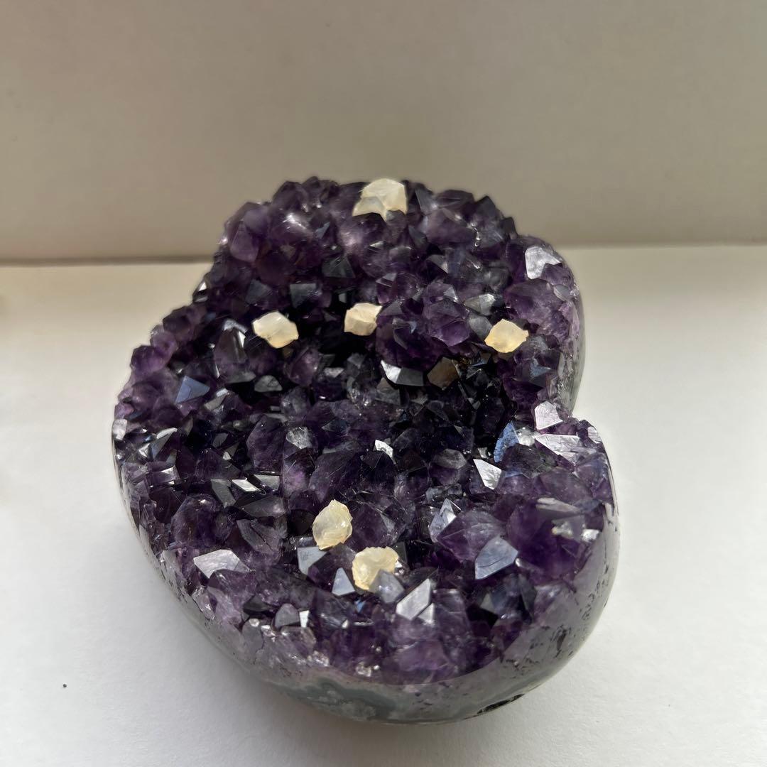 天然石 アメジスト ハート 大型 カルサイト 共生 クラスター ウルグアイ産