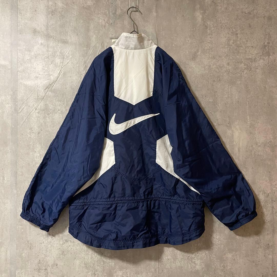 NIKEナイキナイロントラックジャケットブルゾン紺ネイビー白ホワイト刺繍ロゴ希少