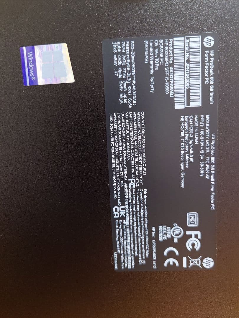 Windowsデスクトップ HP ProDesk 600 G6 Small