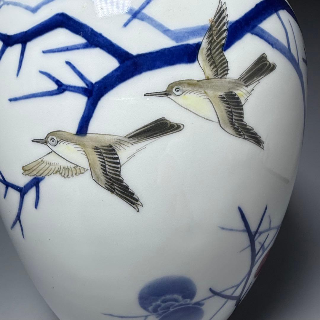 オールド深川製磁　錦手　柿鳥図花瓶　高さ24cm　オブジェ　インテリア