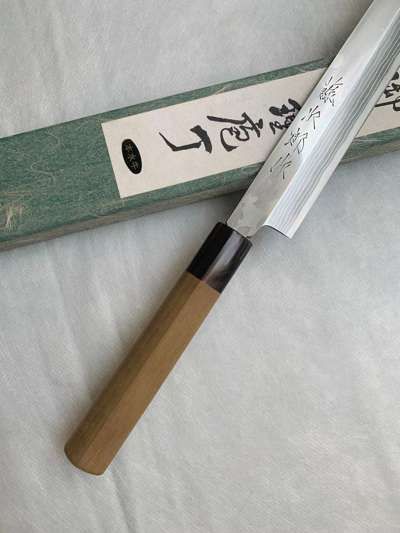 藤次郎 刺身 柳刃　包丁　青紙鋼 墨流し　尺　水牛角柄
