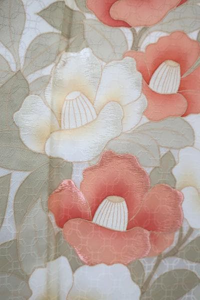 ★専用★未使用品 訪問着 オフホワイト 友禅 椿身丈161cm 裄丈66.5cm