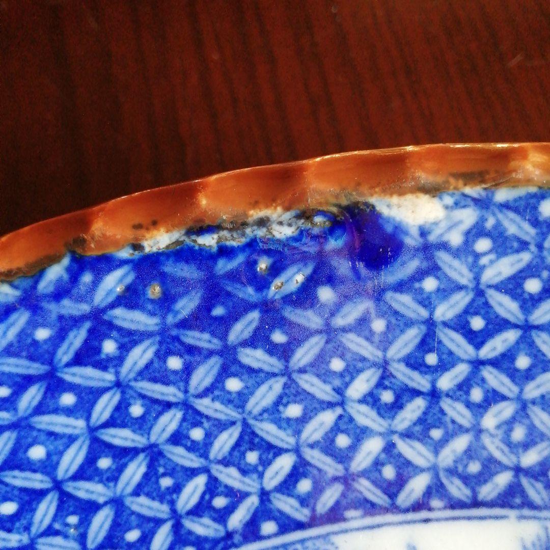 伊万里　染付ウィローパターン大皿　30.8cm　明治～大正期