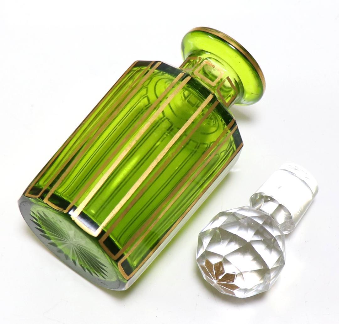 オールド・バカラ 稀少 ルイ16世様式 緑ガラス 金彩装飾多面体 香水瓶 ボトル
