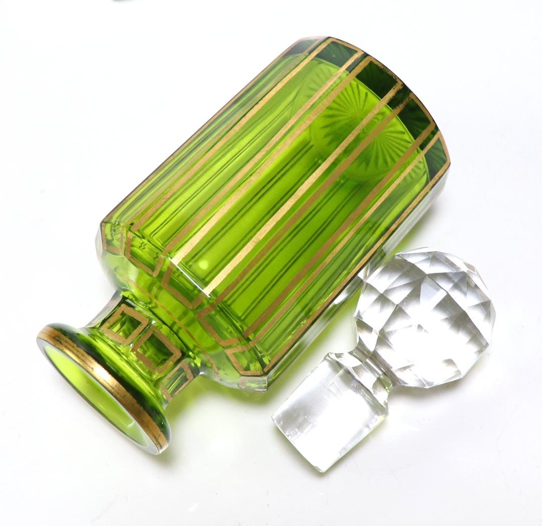 オールド・バカラ 稀少 ルイ16世様式 緑ガラス 金彩装飾多面体 香水瓶 ボトル