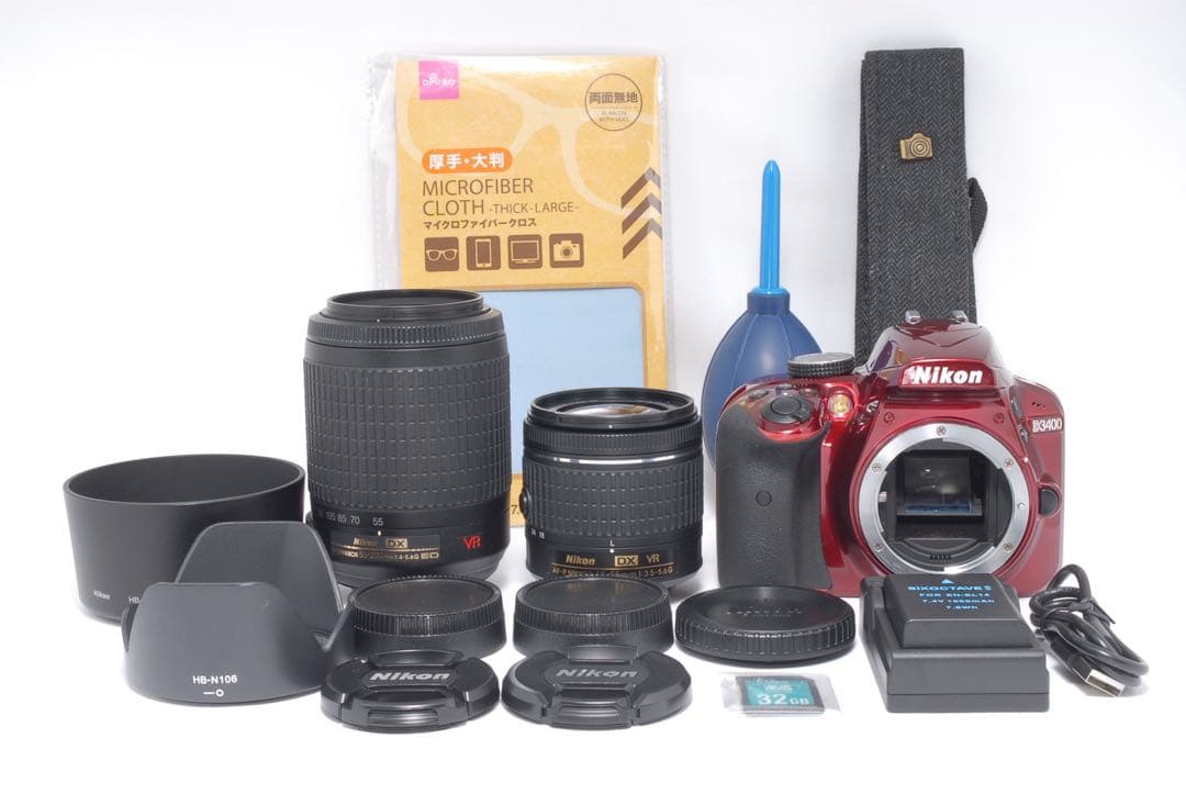✨Nikon D3400✨ダブルレンズ 希少カラー 赤 一眼レフ スマホ転送