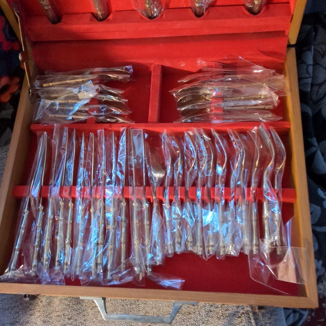 41ピース　ニッケルブロンズ　竹模様　カトラリーセット