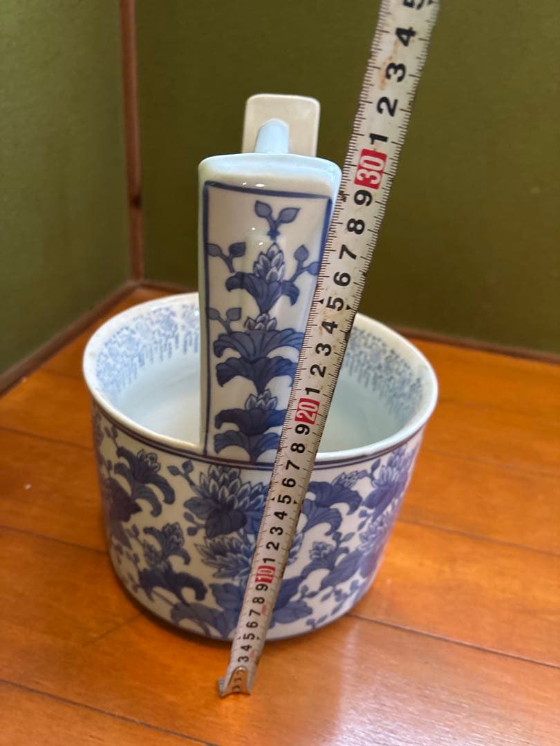 染付 手桶形 花器 底部銘あり 昭和期 華道具 花入 陶磁器