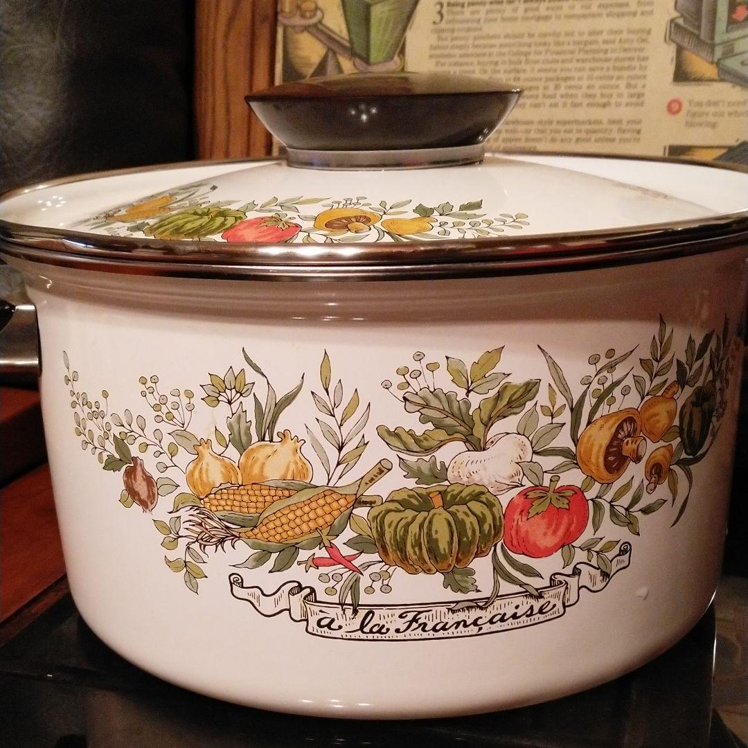 確認用♥️マルビシ♥️パイレックス♥️野菜柄♥️ホーロー鍋♥️レトロ鍋♥️硝子