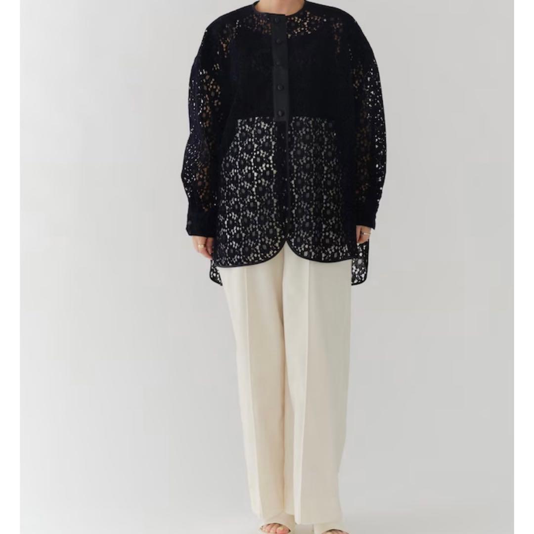 完売品✨yori フロッキーレースシャツ　ネイビー　Fサイズ 2025AW