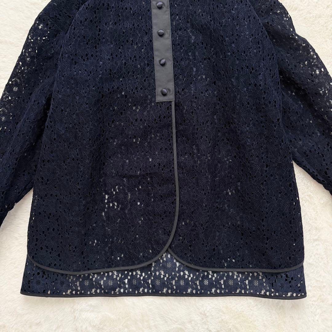 完売品✨yori フロッキーレースシャツ　ネイビー　Fサイズ 2025AW